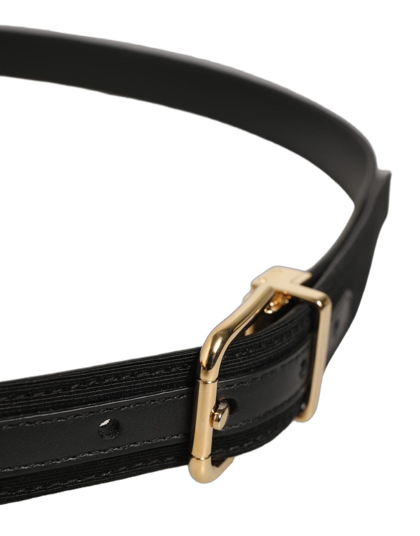 Black Canvas Leather Gold Metal Buckle Belt