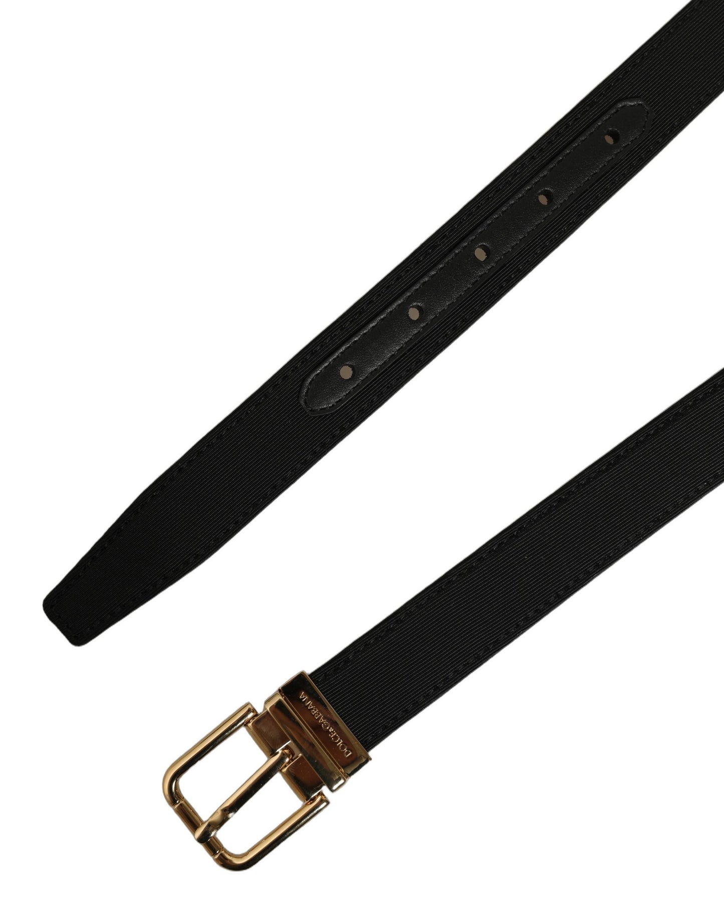 Black Canvas Leather Gold Metal Buckle Belt