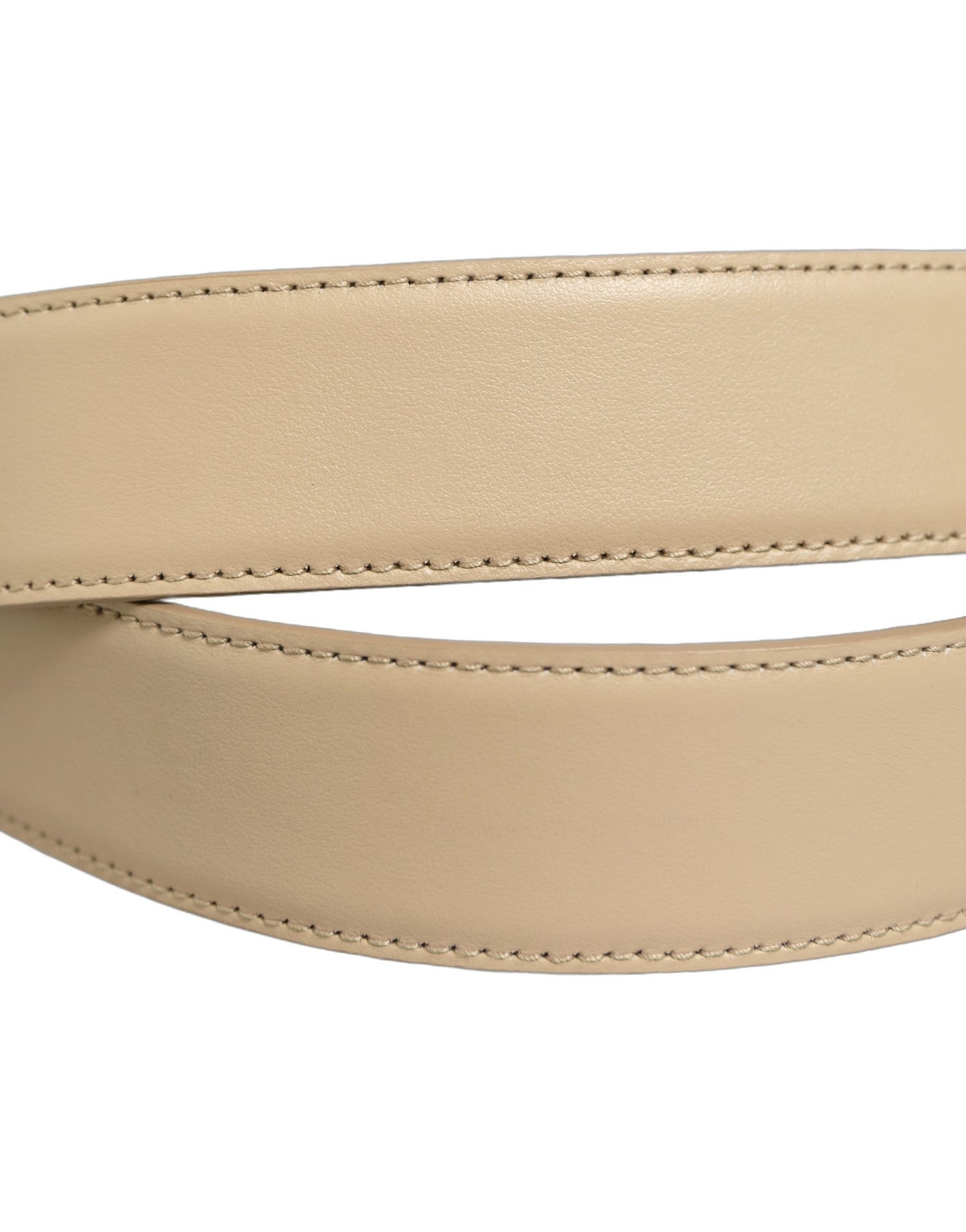 Beige Leather Silver Tone Metal Buckle Belt