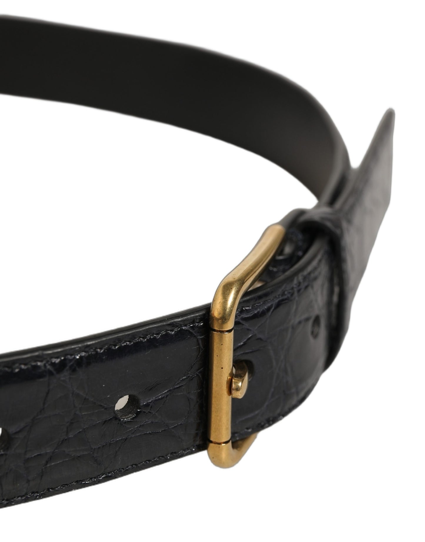 Beige Black Woven Leather Metal Buckle Belt
