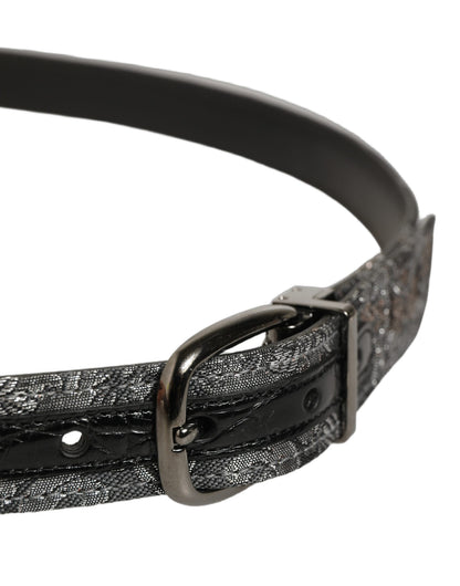 Silver Black Floral Jacquard Metal Buckle Belt