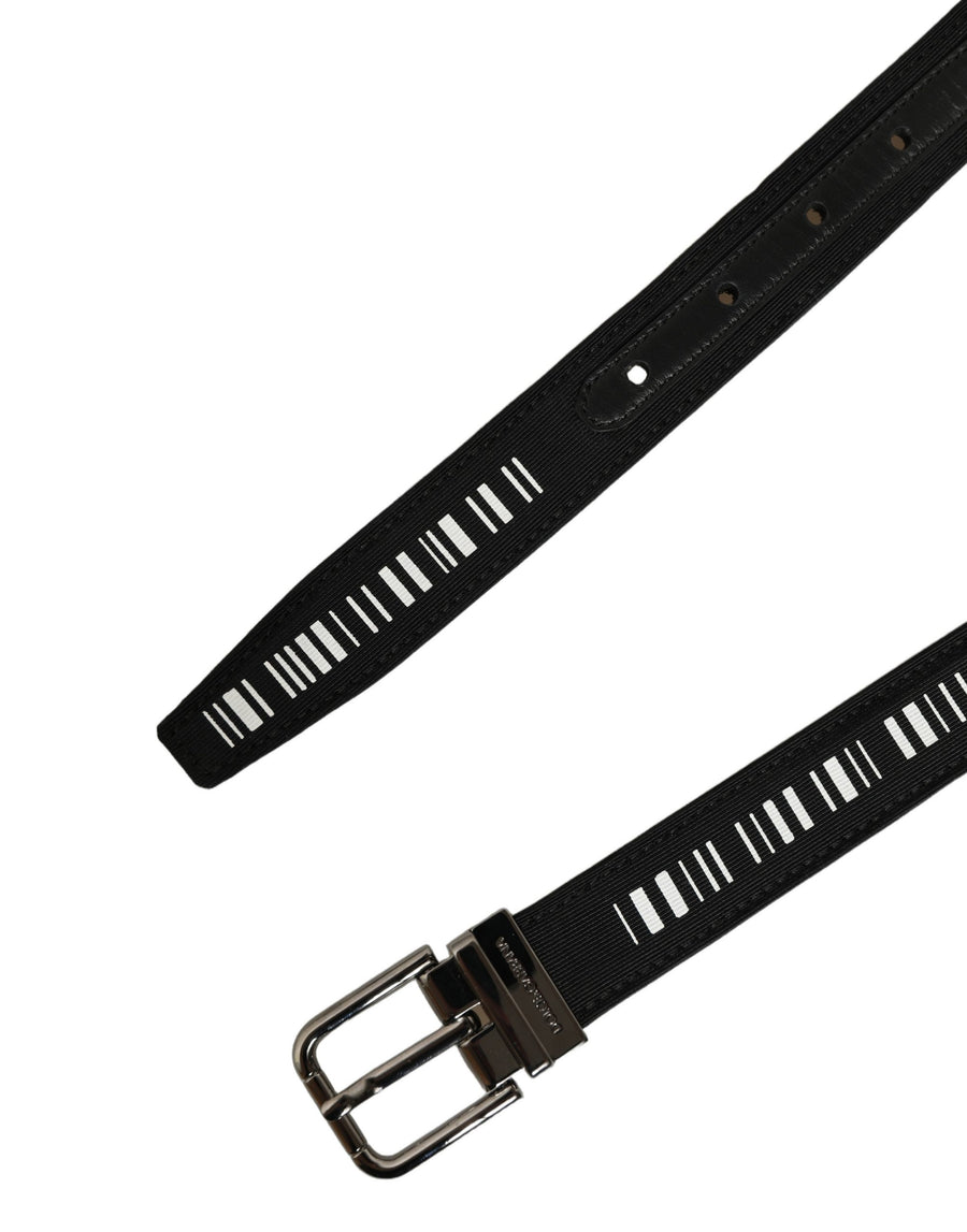 Black Fabric Leather Barcode Silver Buckle Belt