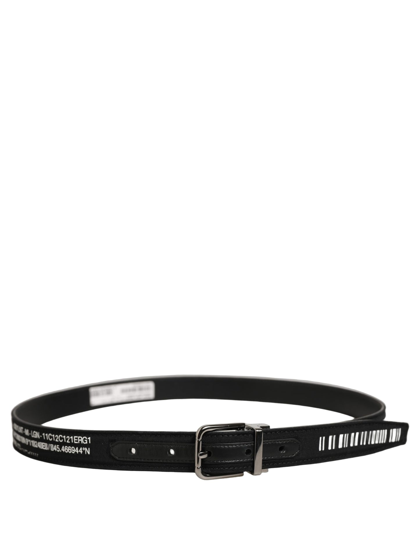 Black Fabric Leather Barcode Silver Buckle Belt