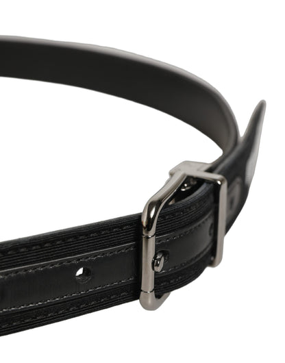 Black Fabric Leather Barcode Silver Buckle Belt