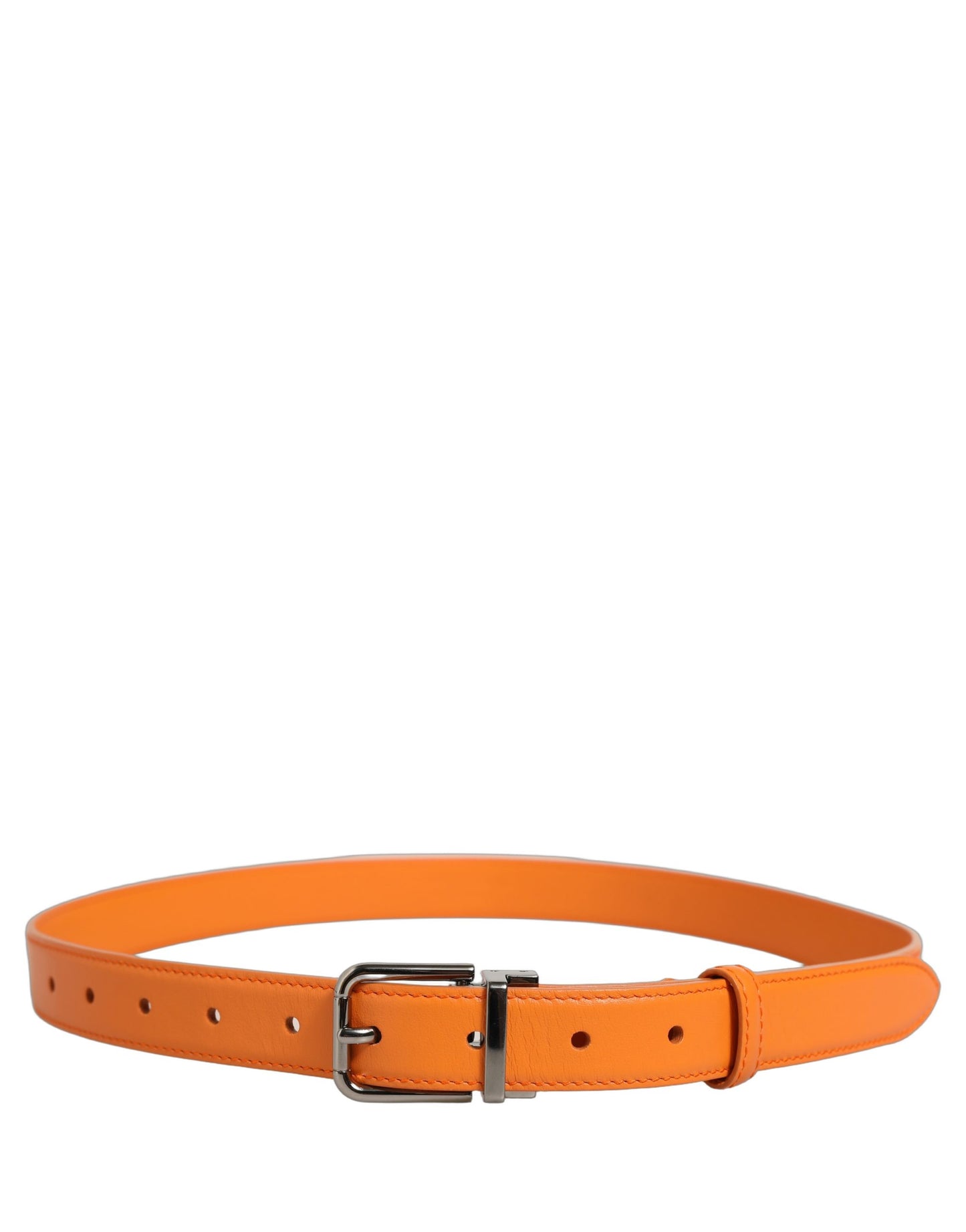 Orange Leather Silver Tone Metal Buckle Belt