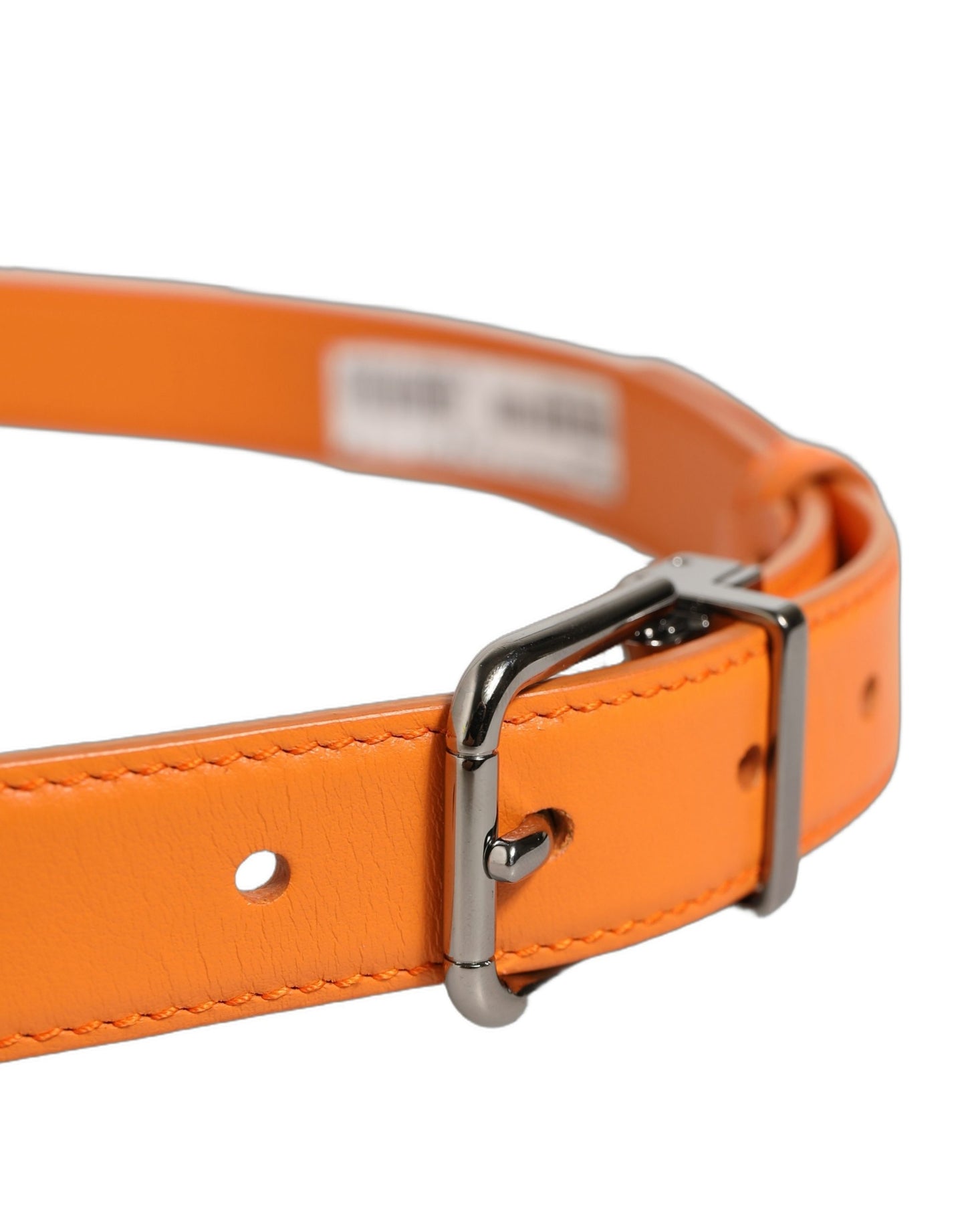 Orange Leather Silver Tone Metal Buckle Belt