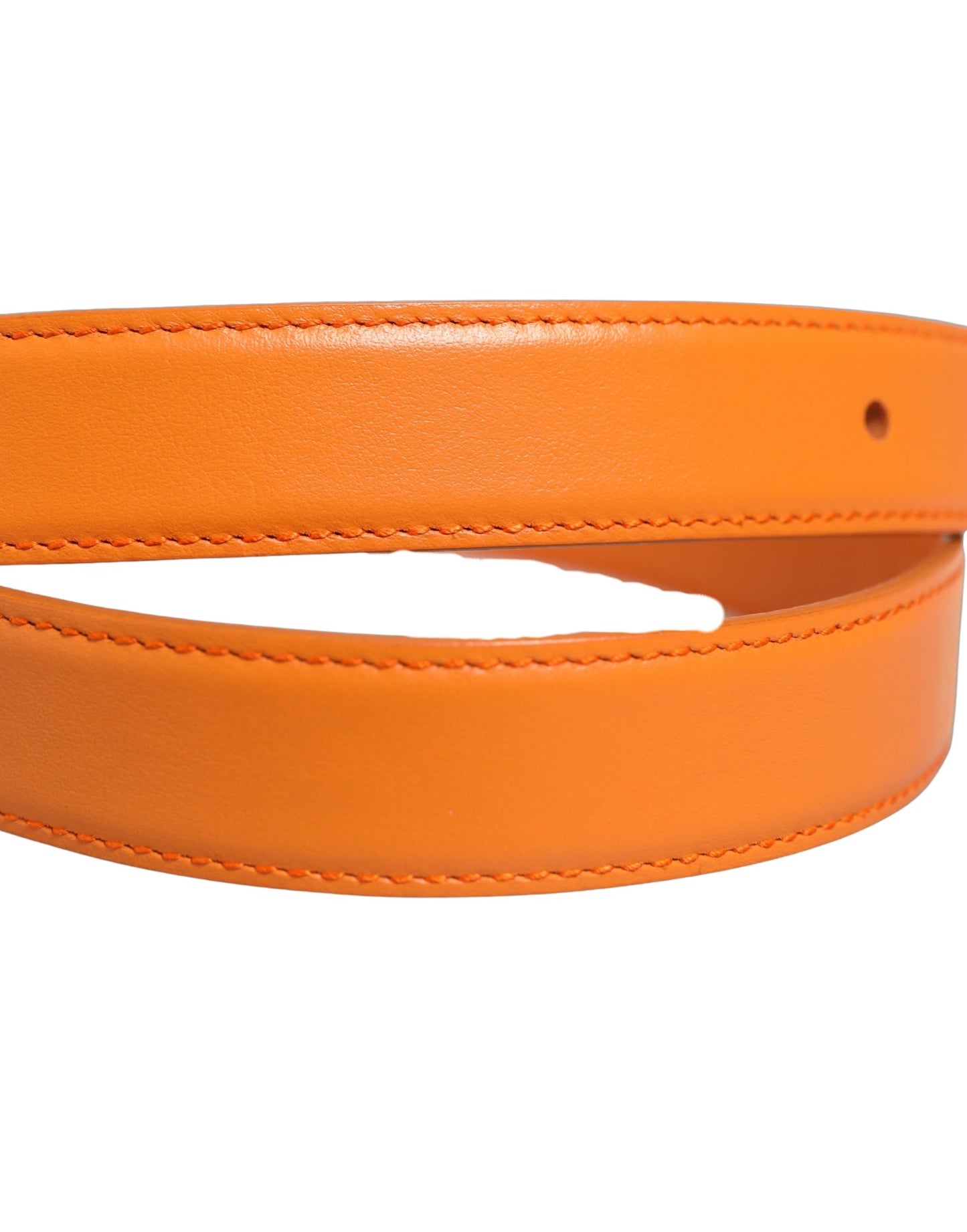 Orange Leather Silver Tone Metal Buckle Belt