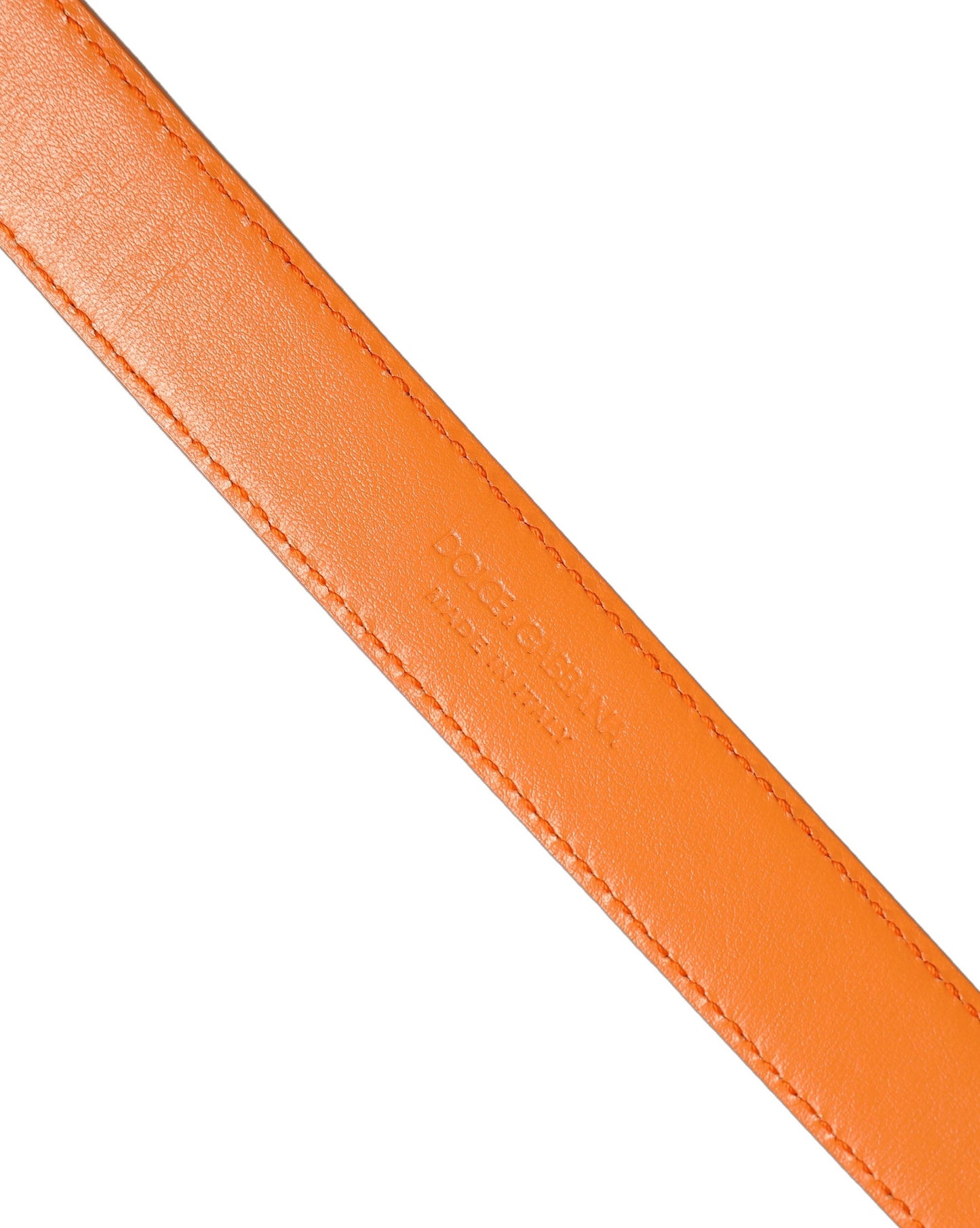 Orange Leather Silver Tone Metal Buckle Belt