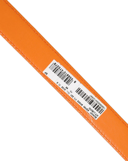 Orange Leather Silver Tone Metal Buckle Belt