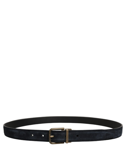 Men Black Leather Gold Tone Metal Buckle Belt