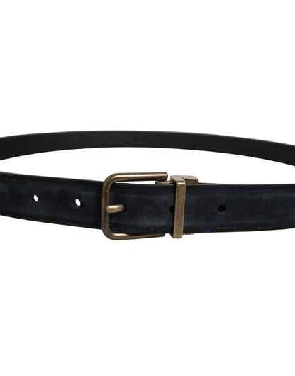 Men Black Leather Gold Tone Metal Buckle Belt