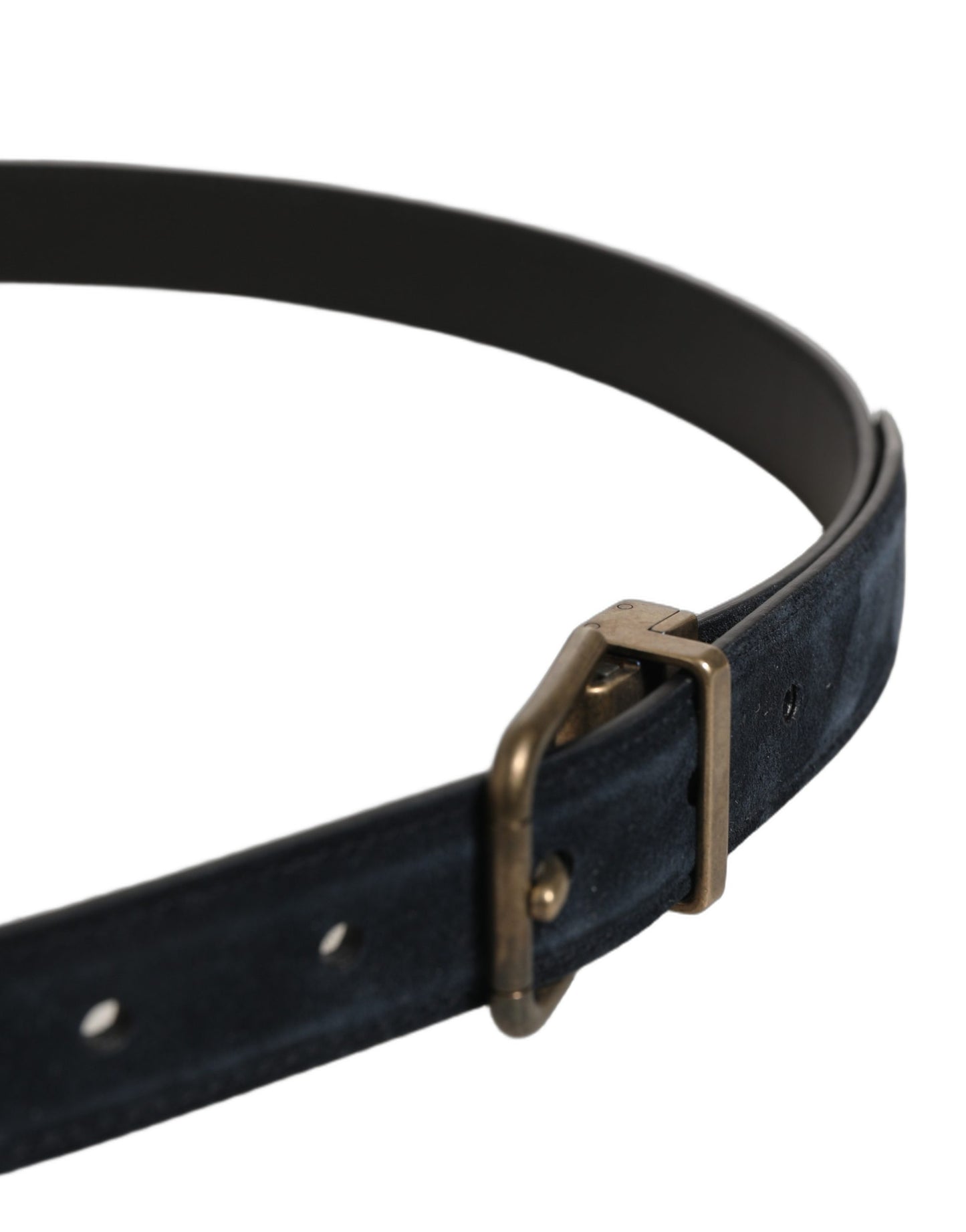 Men Black Leather Gold Tone Metal Buckle Belt