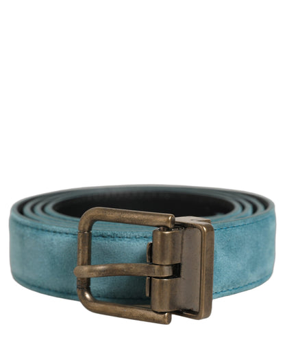 Men Blue Suede Gold Tone Metal Buckle Belt