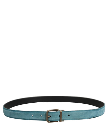 Men Blue Suede Gold Tone Metal Buckle Belt