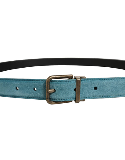 Men Blue Suede Gold Tone Metal Buckle Belt