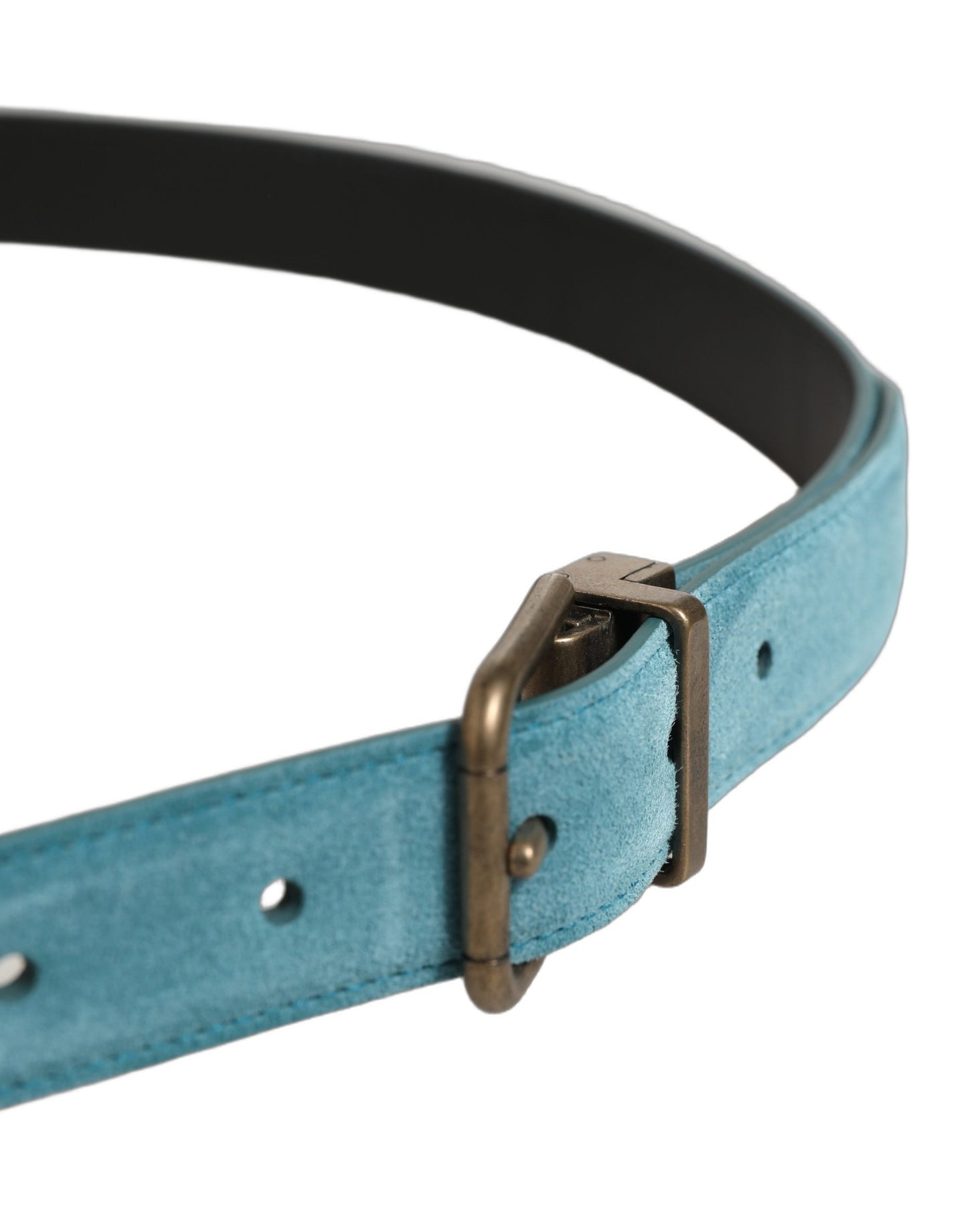 Men Blue Suede Gold Tone Metal Buckle Belt