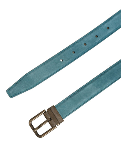 Men Blue Suede Gold Tone Metal Buckle Belt