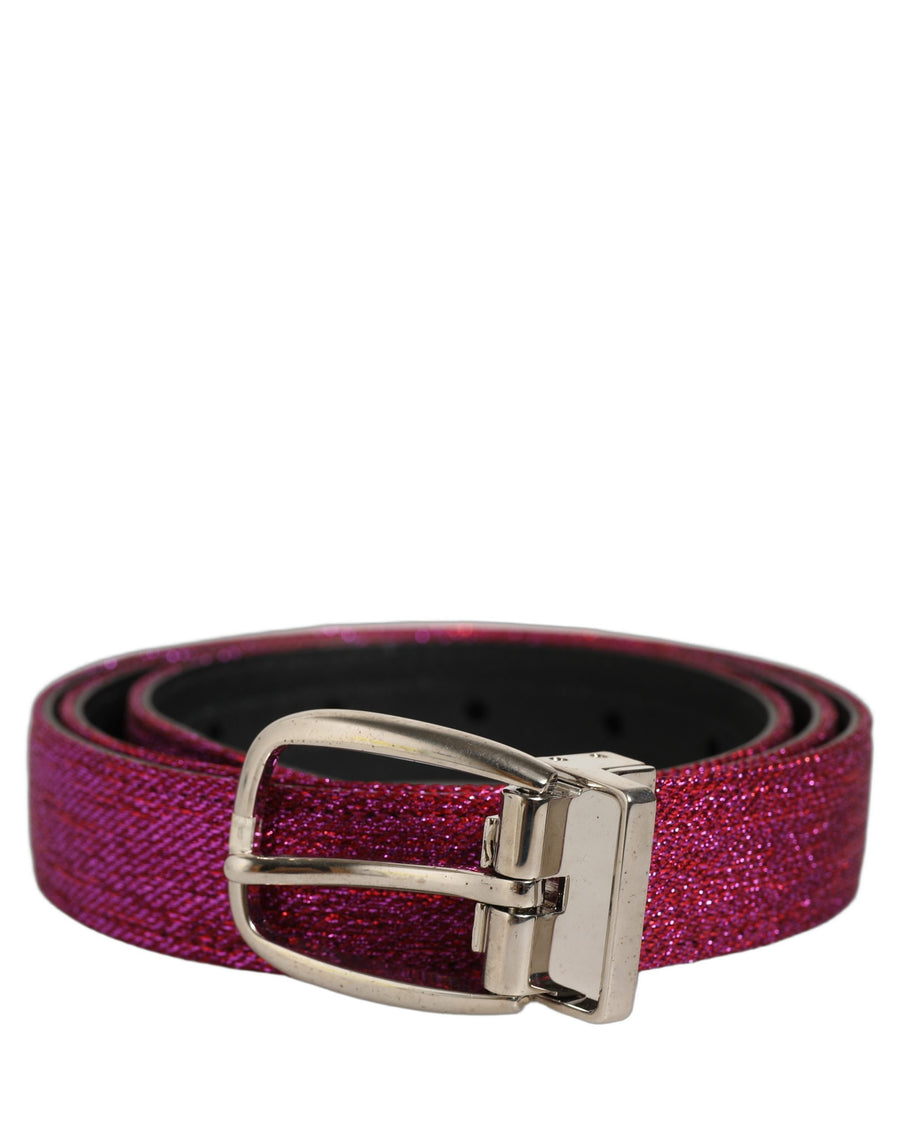 Men Fuchsia Glitter Silver Metal Buckle Belt