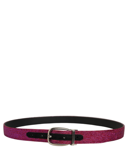 Men Fuchsia Glitter Silver Metal Buckle Belt