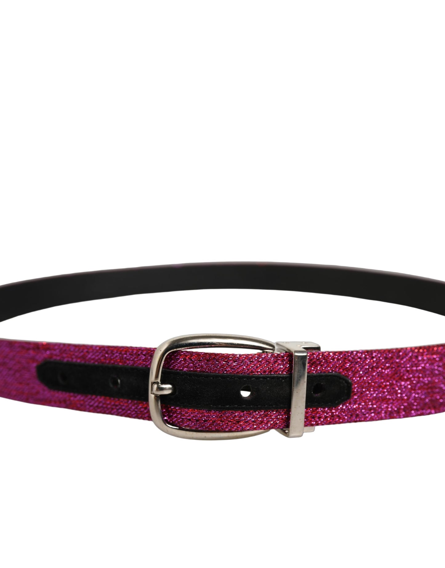 Men Fuchsia Glitter Silver Metal Buckle Belt