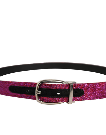 Men Fuchsia Glitter Silver Metal Buckle Belt