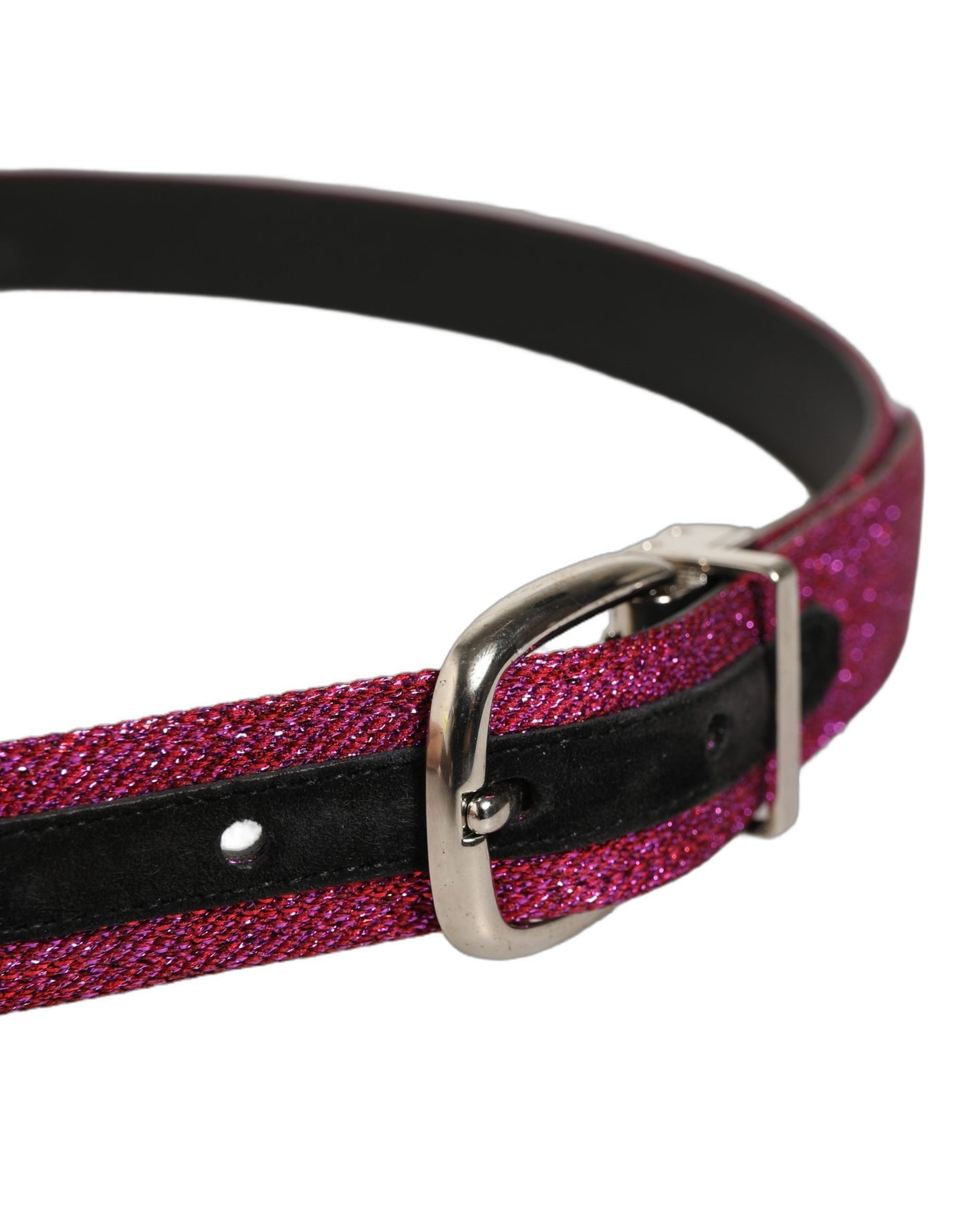 Men Fuchsia Glitter Silver Metal Buckle Belt