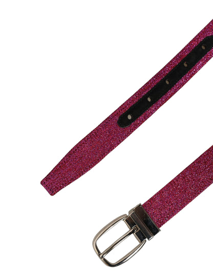 Men Fuchsia Glitter Silver Metal Buckle Belt