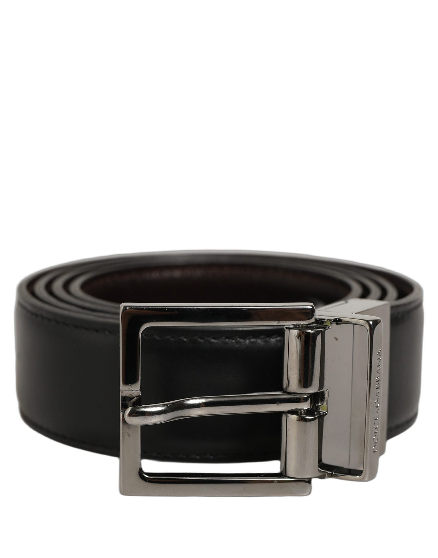 Black Classic Leather Silver Tone Buckle Belt