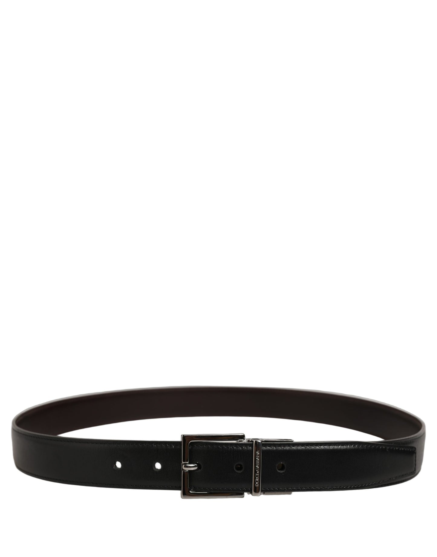 Black Classic Leather Silver Tone Buckle Belt