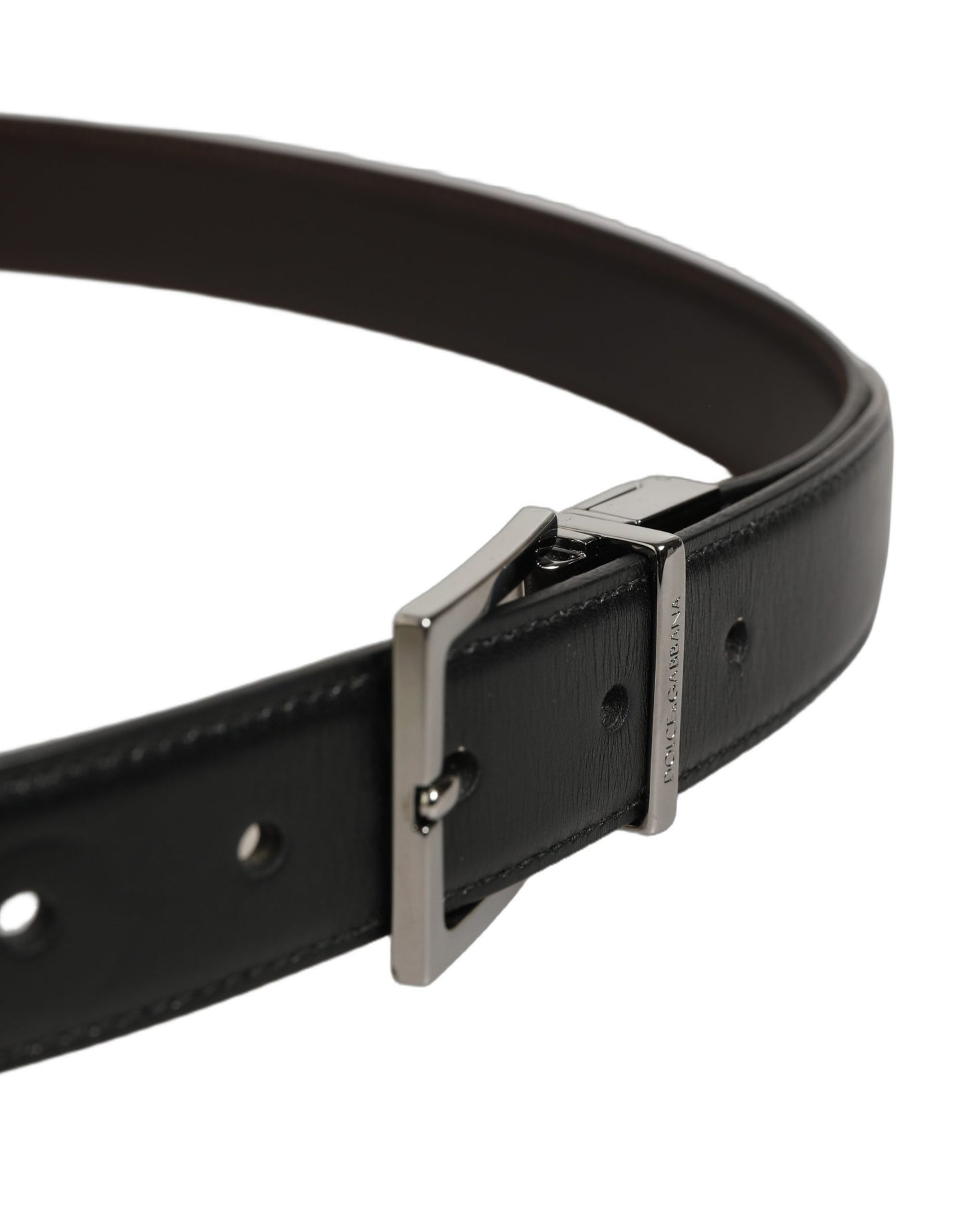 Black Classic Leather Silver Tone Buckle Belt
