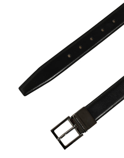 Black Classic Leather Silver Tone Buckle Belt
