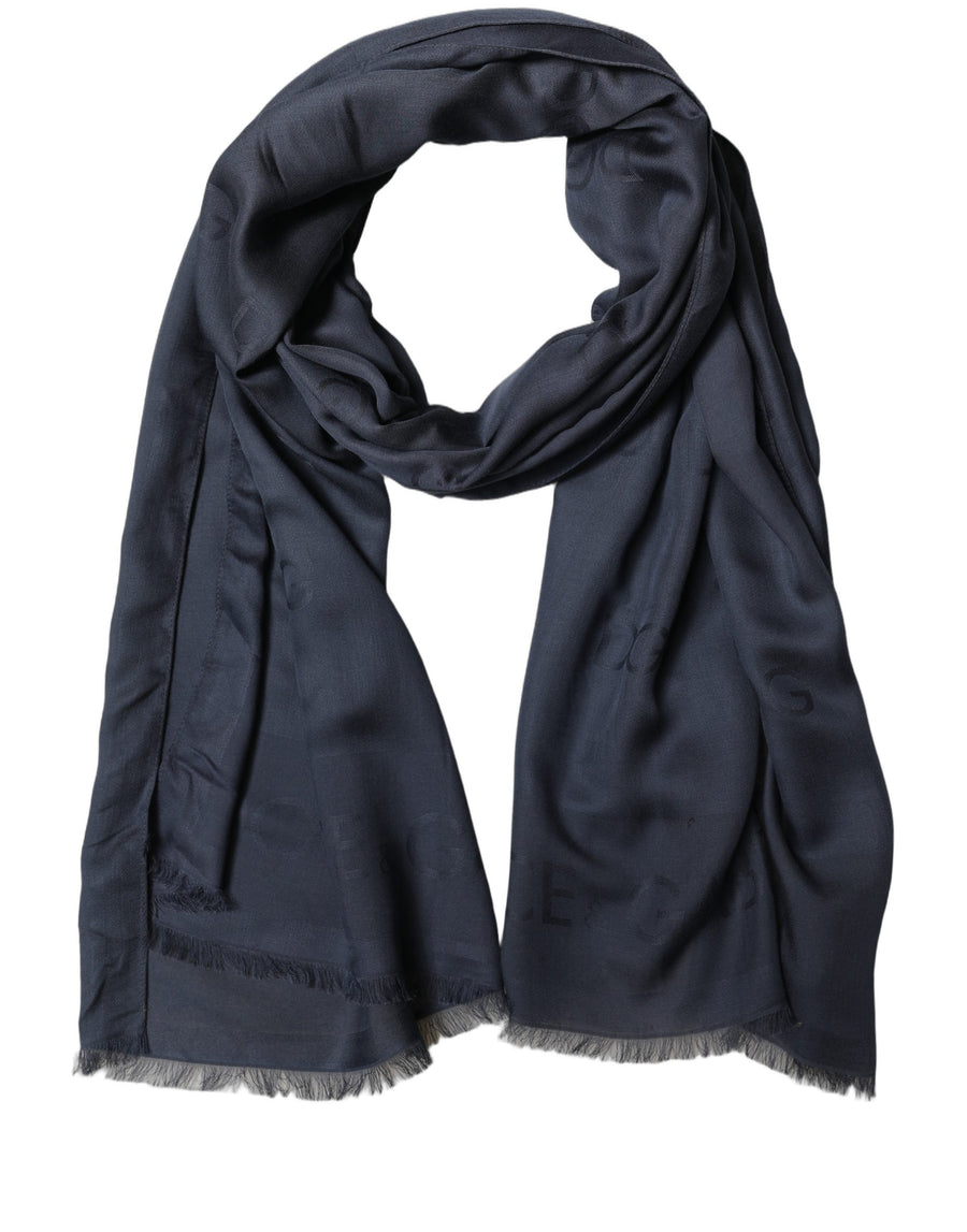Dark Blue Modal Frayed Edge Lace Stole Scarf