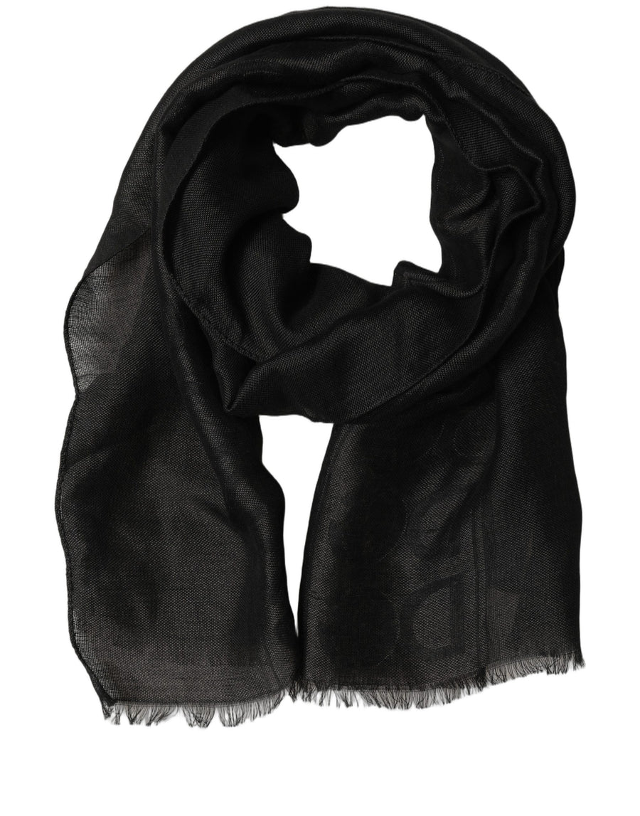 Black DG Logo Fringed Edge Lace Stole Scarf
