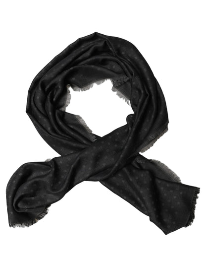 Men Black Viscose Polka Dot Fringe Shawl Lace Stole