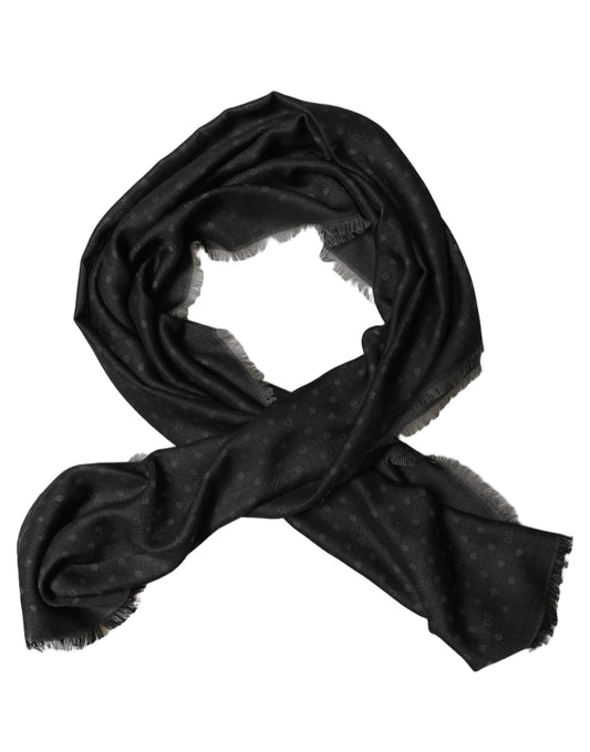 Men Black Viscose Polka Dot Fringe Shawl Lace Stole