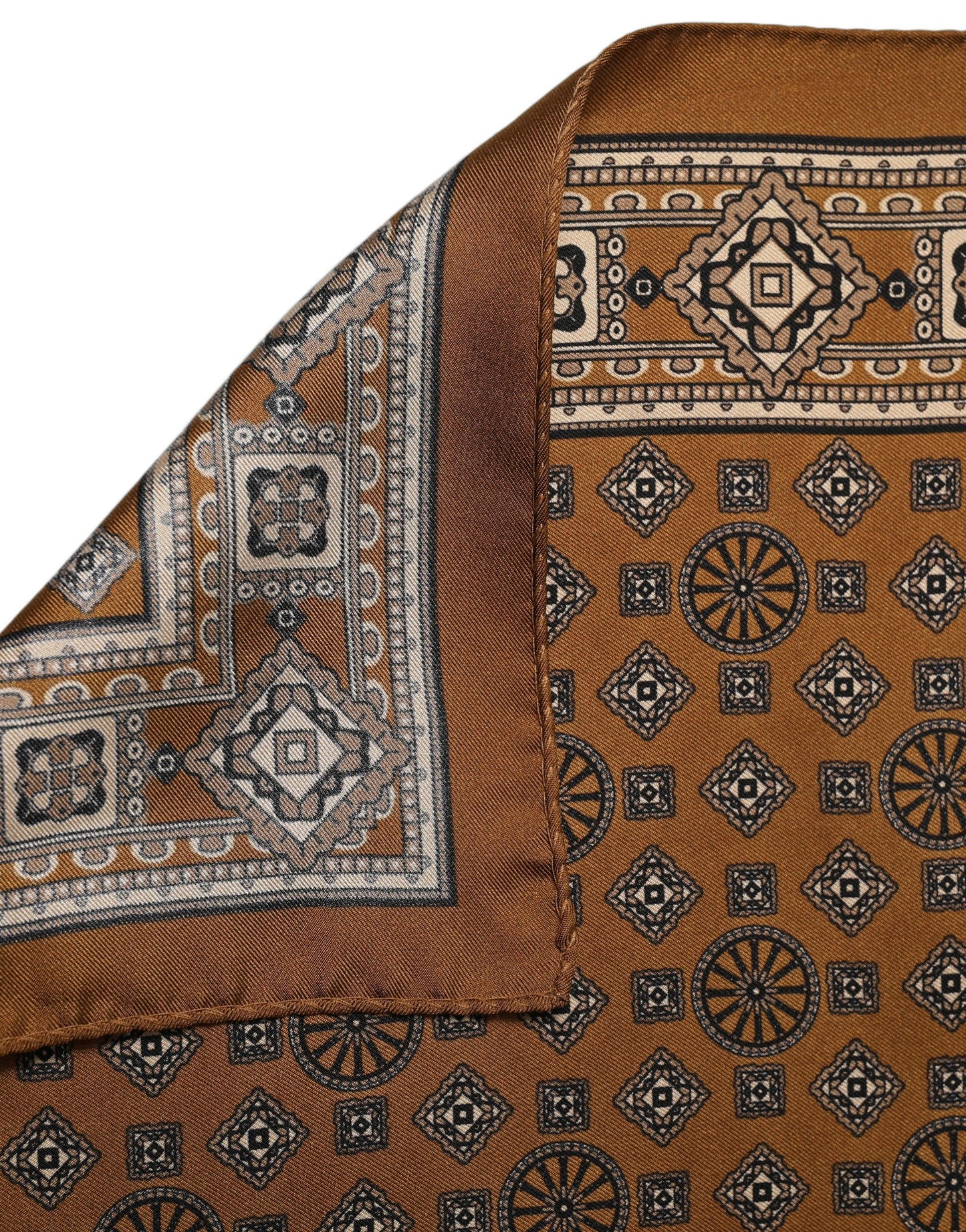 Brown Geometric Pocket Square Foulard Scarf