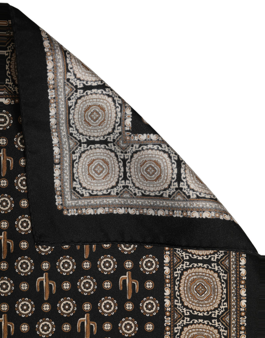 Black Cactus Silk Pocket Square Foulard Scarf