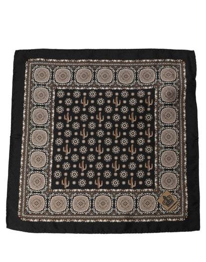 Black Cactus Silk Pocket Square Foulard Scarf