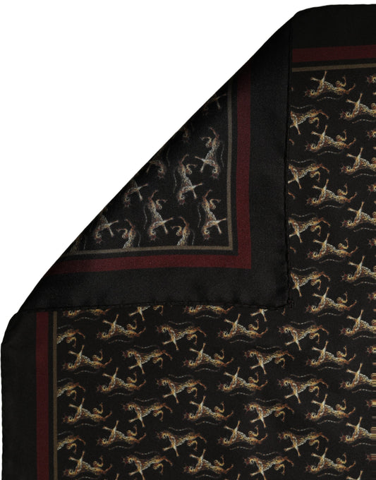 Black Horse Silk Pocket Square Foulard Scarf