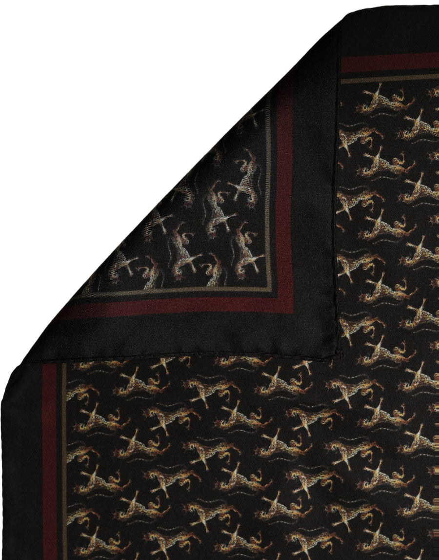 Black Horse Silk Pocket Square Foulard Scarf