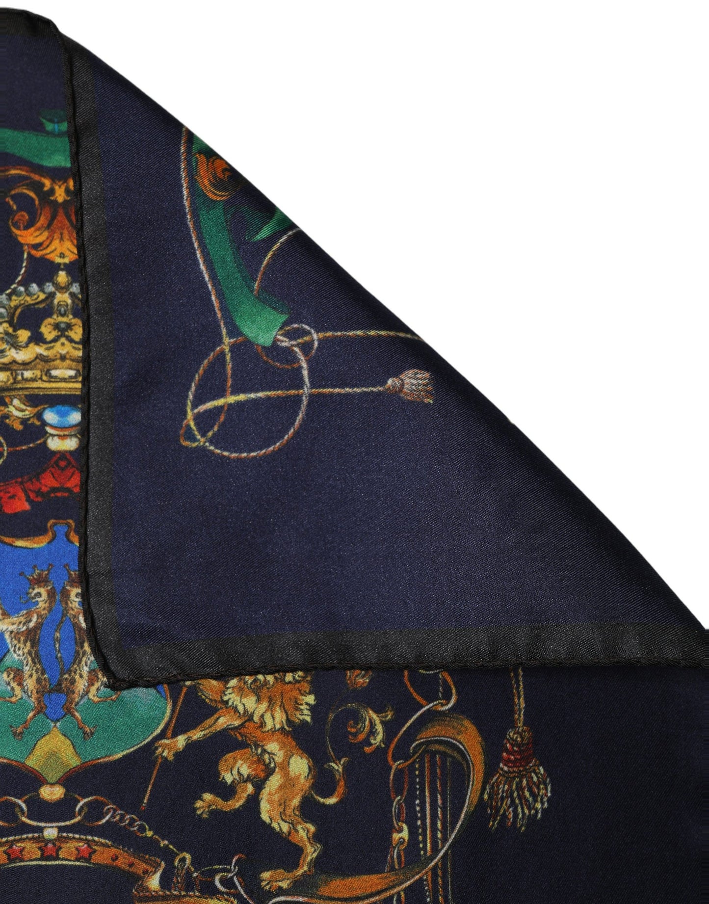 Navy Blue Heraldic Silk Square Foulard Scarf