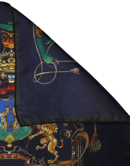 Navy Blue Heraldic Silk Square Foulard Scarf