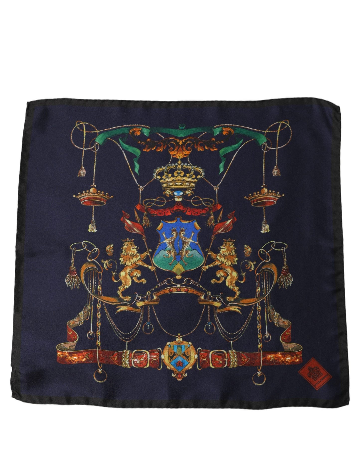 Navy Blue Heraldic Silk Square Foulard Scarf
