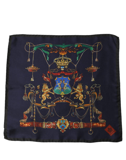 Navy Blue Heraldic Silk Square Foulard Scarf