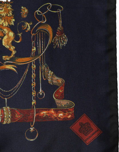 Navy Blue Heraldic Silk Square Foulard Scarf