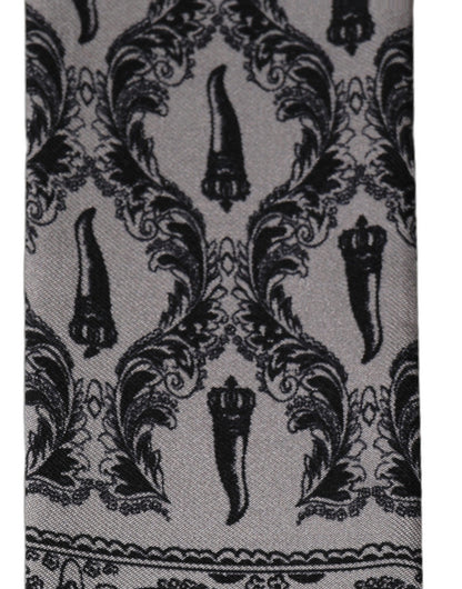 Gray Baroque Silk Fringed Skinny Foulard Scarf