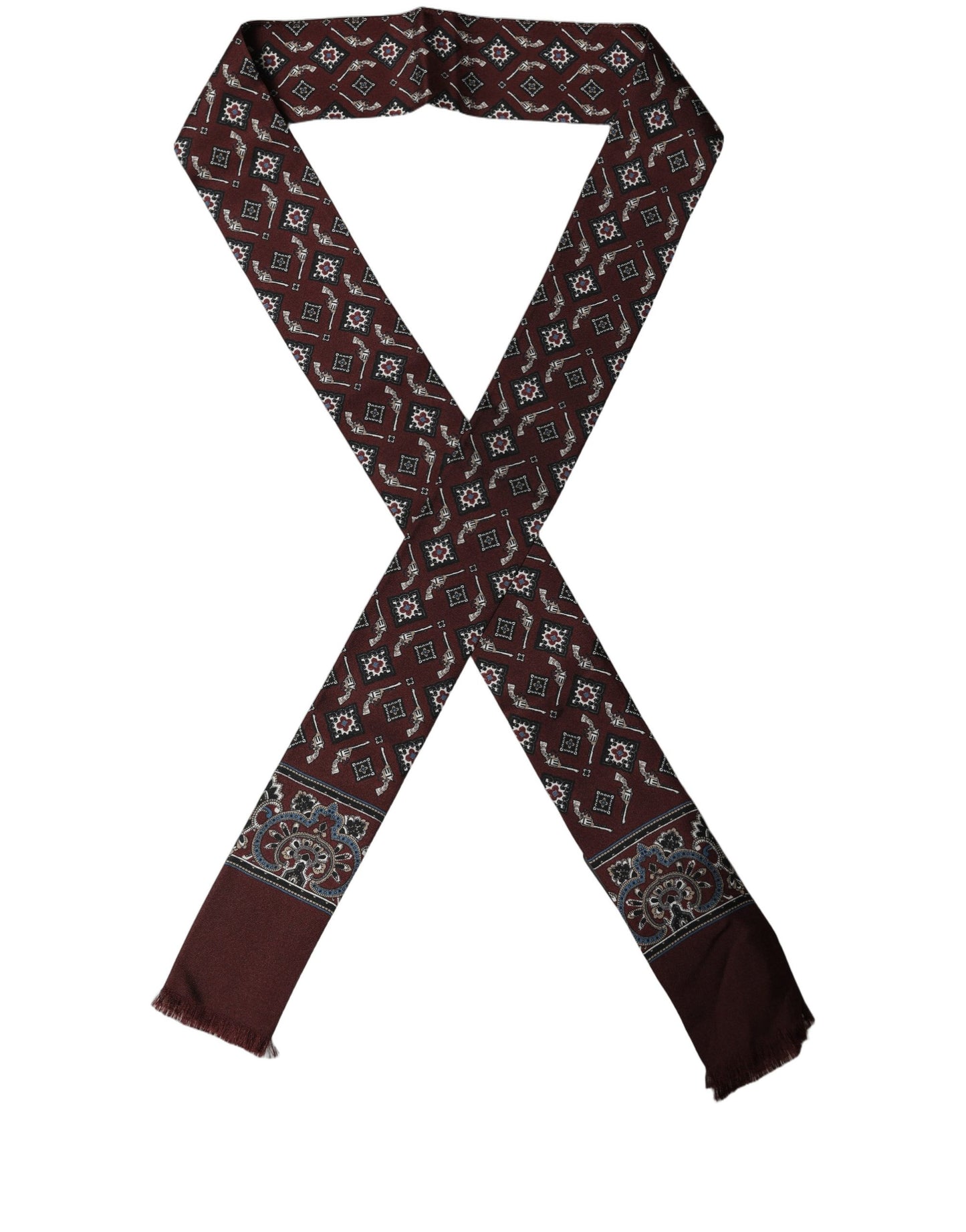 Burgundy Skinny Twilly Fringed Foulard Scarf