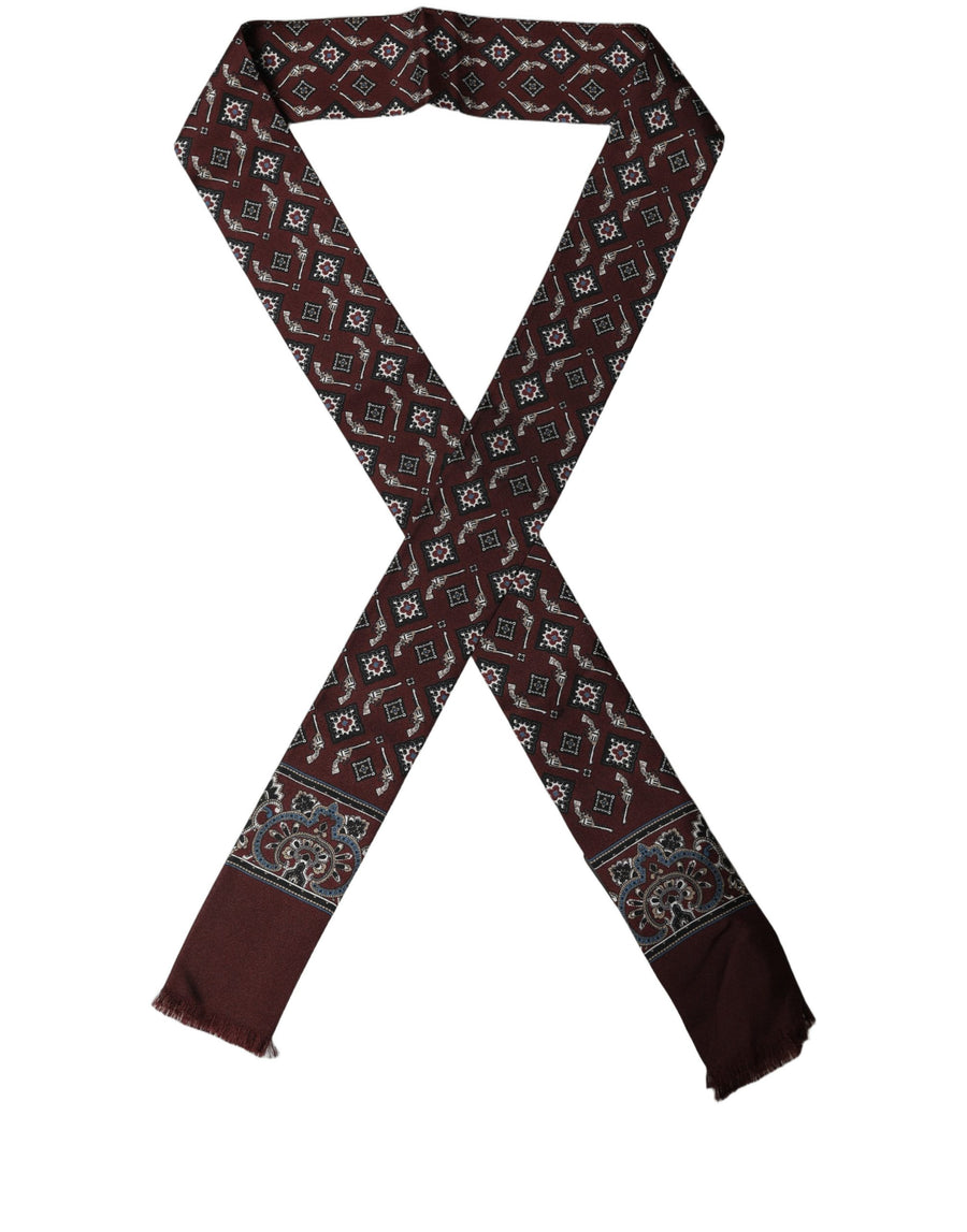 Burgundy Skinny Twilly Fringed Foulard Scarf