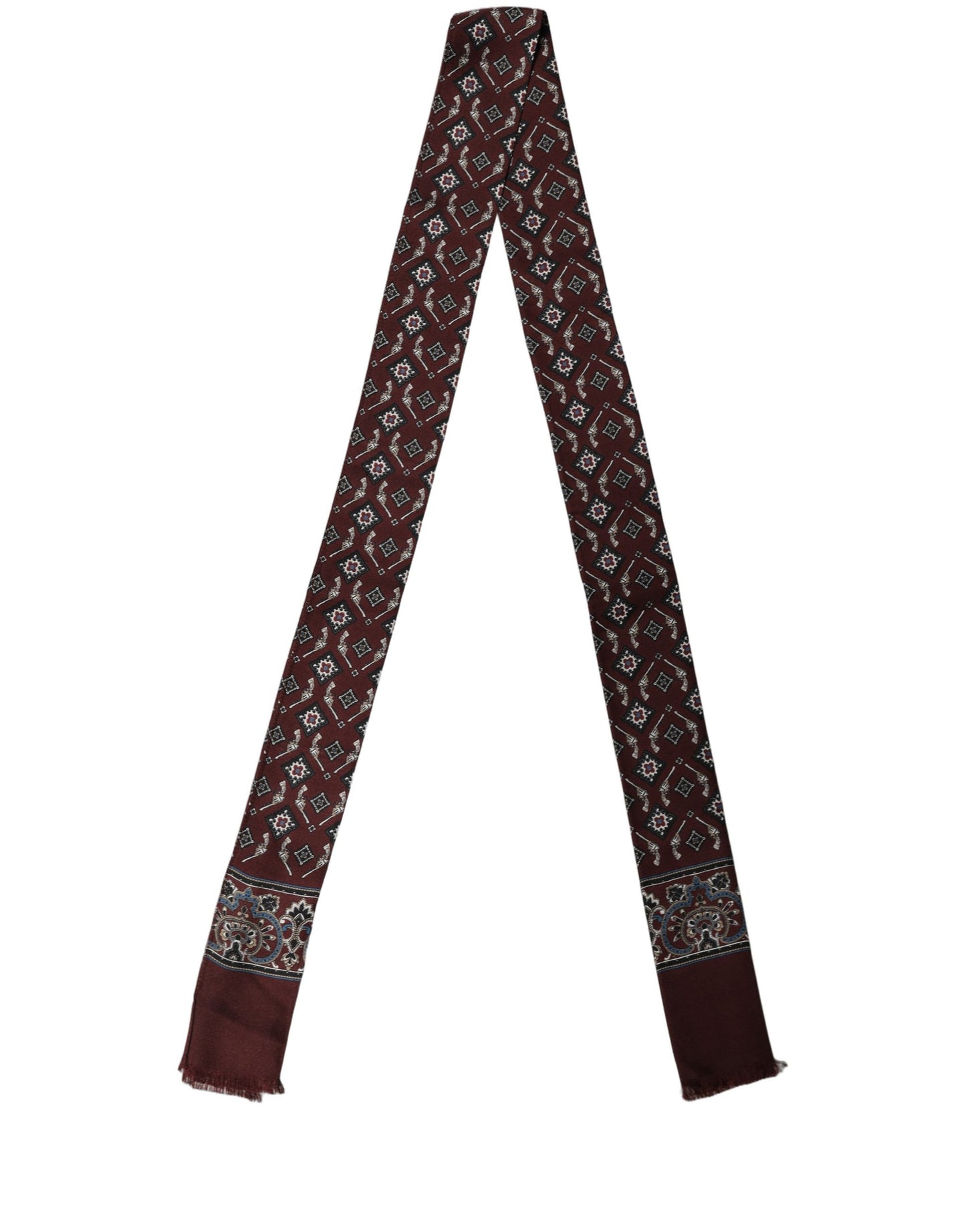 Burgundy Skinny Twilly Fringed Foulard Scarf