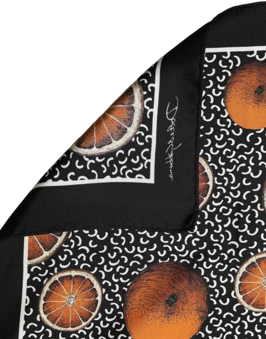 Black Silk Orange Pocket Square Foulard Scarf
